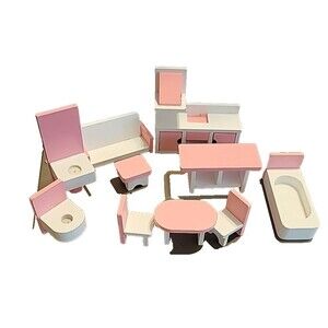 KidKraft Wooden Dollhouse Furniture Lot Pink White Bath Kitchen living